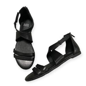 Eileen Fisher Cici Black Leather Strappy Sandals women’s size 6.5